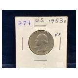 1953 D - USA Washington Silver 25 Cent Piece