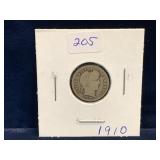 1910 - USA Barber Silver 10 Cent Piece