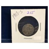 1913 S - USA Barber Silver 10 Cent Piece