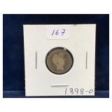 1898 O - USA Barber Silver 10 Cent Piece