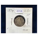1874 - USA Liberty Seated Silver Half Dime / Token