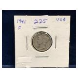 1941 - USA 'Mercury' Silver 10 Cent Piece