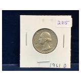1961 D - USA Washington Silver 25 Cent Piece