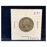 1950 S - USA Washington Silver 25 Cent Piece