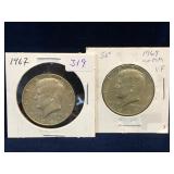 two 1967 USA Kennedy Nickel Half Dollars