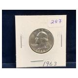 1963 - USA Washington Silver 25 Cent Piece