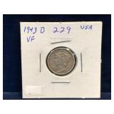 1943 D - USA 'Mercury' Silver 10 Cent Piece