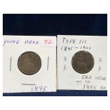 Two 1895 YH, 1895 OH - UK Farthings