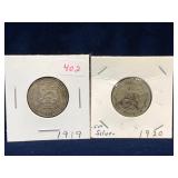 1919, 1920 UK Silver Shilling Coins