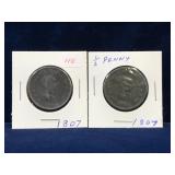 two 1807 - UK Half Penny