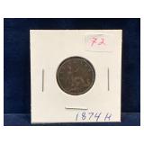 1874 H -  UK Farthing
