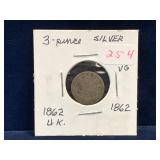 1862 UK Silver 3 Pence
