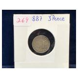 1887 Lld Head UK Silver 3 Pence