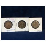 1917, 18, 19 - UK Half Penny coins (1 money)