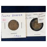 two 1860 UK  Farthing