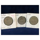 1947, 48, 49 UK  Nickel Two Shillings Coins