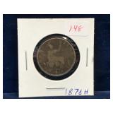 1876 H - UK Half Penny