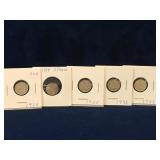 1933, 34, 35, 36, 38 UK Silver 3 Pence coins