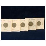 1942, 43, 44, 45, 45 UK Silver Six Pence Coins