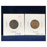 Two 1881, 1881 H - UK Farthings