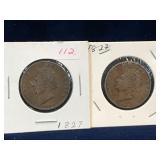 two 1827 - UK Half Penny coins