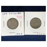 1923,  1924 UK Silver Shilling Coins