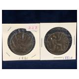 two 1881, 1881 H -  UK Pennies
