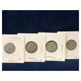 1912, 13, 14, 15 UK Silver Six Pence Coins