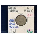 1872 UK Silver Six Pence