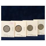 1904, 05, 06, 07 UK Silver Six Pence Coins