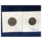 1875 & 1875 H -  UK Farthing