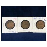 1916, 17, 17 - UK Half Penny coins (1 money)