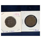 two 1861 - UK Half Penny coins