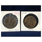 1880, 1881 -  UK Pennies