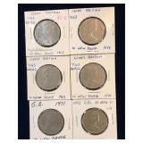 1968, 68, 69, 70, 71, 73 UK 10 New Pence Coins