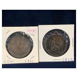 two 1861 & 1862 UK Pennies
