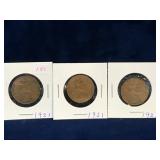 1921, 21, 22 - UK Half Penny coins (1 money)