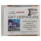 Kaycan $1200 for 400 sq ft Siding Certificate