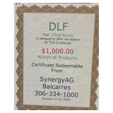 DLF seed $1000 Certificate