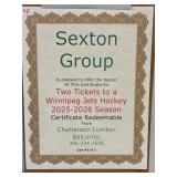 2 Winnipeg Jets Hockey Tickets Certificate