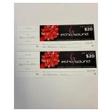 Echo Sound, two $20 Gift Certificates #'s 62 & 63