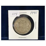 1945 Canadian Silver 50 Cent Piece
