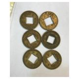 6 Square Holed Brass Tokens