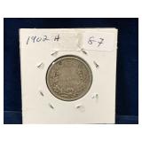 1902 H Canadian Silver 25 Cent Piece