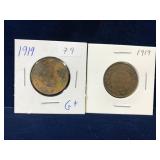 two 1919 Canadian Large Pennies