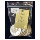 10 Can Silver 25 Cent Pcs 1960 to 1963  $2.50