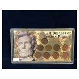 9 Decades of USA Lincoln Pennies set
