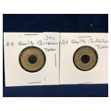 2 All Quality Confections Brass Tokens