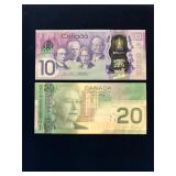 2017, 2004 Canadian $10 & $20 Bank Notes