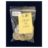 28 Canadian Silver Ten Cent Pcs 1938 to 1959